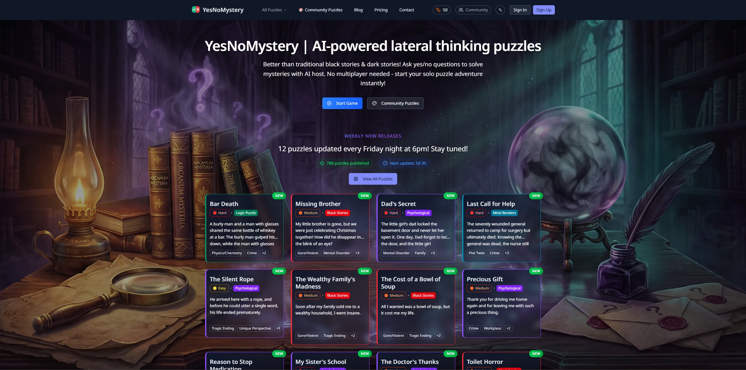 YesNoMystery - AI-powered lateral thinking puzzles game interface